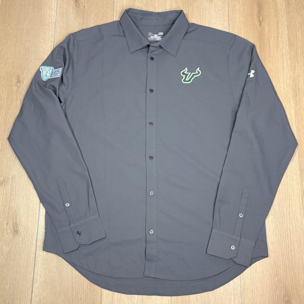 Under Armour USF Bulls Miami Beach Bowl Grey Button Down Shirt Large HeatGear
